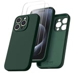 JZG Coque Compatible avec iPhone 15 Pro avec 2 Verre Trempé, Etui de Protection iPhone 15 Pro en Silicone Liquide Antichoc avec Microfibre Douce 6,1 Pouces(Vert foncé)