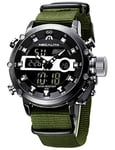 MEGALITH Montre-Homme Digitale Militaire Sport - Montre Homme Etanche 3ATM Grand Cadran Montres Bracelet avec Chronomètre Alarme Calendrier LED Montre Numerique Nylon Vert, Cadeaux Homme