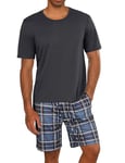 Uniexcosm Pyjama Homme Court Coton Ensemble Pyjama Homme Short Col Rond Manches Courtes Pyjama Haut et Bas Homme Ete avec Poches Latérales A-Gris Foncé Dark XXL