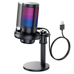 COCONISE Gaming Microphone, USB PC Mic for Podcasts Videos, Streaming, Condenser Mic with Quick Mute, Tripod Stand, Pop Filter, RGB Indicator, Shock Mount, Rotate gain button, Compatible with PS4/5/PC