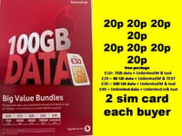 Latest 20 p Vodafone 3 in 1 UK 21GB £10 Pay As You Go Micro & Nano UNLIM simcard