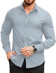 COOFANDY Chemise à manches longues boutonnée pour homme - Infroissable - Style décontracté - Coupe droite - Uni, bleu clair, M