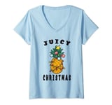 Womens Juicy Christmas Hawaii Aloha Fruit Christmas Lights Pineapple V-Neck T-Shirt