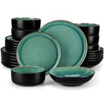 vancasso Dinner Set, Reactive Glaze Dinner Sets for 6 People, 24-Piece Mediterranean Crockery Set with Dinner Plates, Dessert Plate, Cereal Bowls and Pasta Bowls, Playa Green