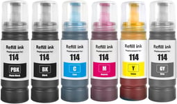 114 Encre Compatible avec Epson 114 Bouteille d'encre Multipack pour EP ET-8500 ET-8550 (6-Pack, Noir/Photo Noir/Cyan/Magenta/Jaune/Gris)