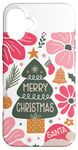 iPhone 16 Plus Preppy Pink Merry Christmas Tree Boho Flower Festive Holiday Case