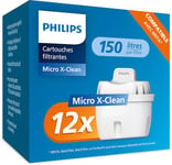 Philips Cartouches filtrantes d'eau, pack de 12, Brita compatible, réduit MICROPLASTIQUE, CHLOR, CALCAIRE, MÉTAL ALIMENTAIRE