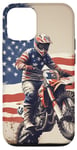 Coque pour iPhone 12/12 Pro Vintage Dirt Bike Racing Drapeau US Motocross Dirt Track