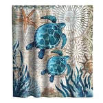 Final Friday Ensemble de Rideaux de Douche en Tissu avec œillets et Crochets - Motif Tortues de mer Vertes Nautiques - 183 x 183 cm - Bleu Sarcelle