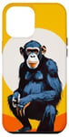 Coque pour iPhone 12 Pro Max Chimpanzé à l'horizon avec soleil dans le jeu de couleurs primate singe