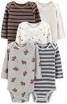 Simple Joys by Carter's Long-Sleeve Bodysuit Pack of 5 Body, Animaux de la Forêt/Ours/Rayures, 0-3 Mois (Lot de 5) Mixte bébé