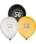 50 år - 6 stk Svarte, Sølv- og Gullfarget Ballonger 30 cm