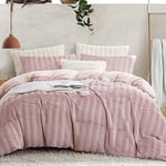 Sedefen Housse de Couette 200x200 cm Rose Peluche Flanelle Hiver Chaude Duveteuse Parure de lit 2 Personnes + 2 Taies d'oreiller 65x65cm Adulte Ado Linge de lit Avez Fermeture Éclair