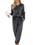 Lovasy Fleece Pyjamas for Women Warm Womens Pyjama Sets Ladies Fluffy Fleece Pyjamas Twosie Fluffy Pjs for Women Sets Soft Fluffy Loungewear with Pockets for Winter,Dark Grey,S