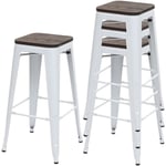 Hegele - 4x Tabouret de bar HHG-766, avec siège en bois, métal, style industriel , blanc