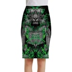 FDJIAJU Ladies Skirt,Mr. Fierce Muscular Tiger 3D Printed Ladies Pencil Skirts High Waist Midi Bodycon Fitted Straight Stretch Elasticated Skirt For Office Daily Wear,Large