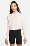 Nike Crop Top Long Sleeve Women's Medium Pink Relaxed Fit Embroidered Necklace