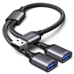 câble Y répartiteur Double USB,Adaptateur 1 mâle vers 2 Femelle Extension Charge données HUB doubleur USB pour Ordinateur Portable Mac Voiture PS5 PS4 pour clé USB Clavier Souris imprimante(Q612)