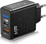 Chargeur Rapide Multi Ports 65W Gan Usb-C (Pd 3.0 33W) + Usb-A Qc 3.0 (32W) - Charger Alimentation Adaptateur Prise Secteur Pour Iphone, Ipad, Macbook, Samsung\U2026 (Noir)[CHA300423]