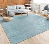 Paco Home Tapis Salon Uni Sobre Et Moderne Poils Ras, Diff. Tailles/Coloris, Dimension:160 cm Rond, Couleur:Turquoise