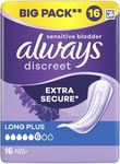 Always Discreet Incontinence Pads, Long Plus, 16 Towels, BIGGER PACK, Odour Neu