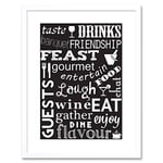 Wee Blue Coo Drink Food Wine Kitchen Words Black Quote Framed Wall Art Print