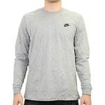 Nike Mens' Nike Sportswear Club Long Sleeved T-Shirt, Dark Grey Heather/Black, X-Large