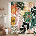 Sunxury - Ensemble de rideau de douche floral bohème avec crochets, rideaux de douche en tissu de feuilles tropicales pour décoration de salle de