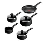 Tefal Titanium Essential 5pc Set: Saucepan 16/18/20 cm + Lids, Milkpan 14cm & Frying pan 24 cm, High-Performance Non-Stick Coating, Metal Spatula Safe, All Hobs excluding Induction, B941S544