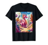 Playful Pink Dragon Exploring a Whimsical Candy Land T-Shirt