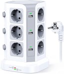 Tour Multiprise Parafoudre Et Surtension(4000W/16A), Multiprise Electrique Avec 6 Ports Usb Et 12 Prises, Multiprise Avec Et 3 Interrupteurs, 2M Cordon, Blanc