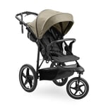 hauck Runner 3, Olive - Robust All Terrain Pushchair with Handbrake, XL Sun Hood, Cup Holder, Raincover, XL Air Wheels, Reclining Backrest from Birth up to 22 kg, Adjustable Handle, XL Mesh Window