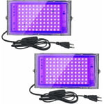 2 st 100W UV LED-strålkastare Blacklight IP65 Vattentät, Ultraviolett LED-lampa, Effektbelysning för akvarium, fest, neonmålning, fluorescerande affisch