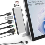 Station D'Accueil Surface Pro 11 10 9 Avec Hdmi 4K,Usb-C Thunderbolt 4 (Vidéo 8K+40 Gbit/S+Pd 100 W),Ethernet 100 M, Usb 3.0,Lecteur De Carte Sd Tf, Audio 3,5 Mm,Pour Surface Pro 11/10/9/X Accessoire