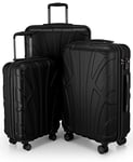 Suitline - Set of 3 Hardshell suitcases, Travel suitcases, Trolley, Rigid luggages, TSA, (55 cm, 66 cm, 76 cm), 100% ABS, mat, Black