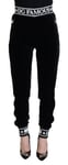 DOLCE & GABBANA Pants Black DG Famous Logo Velvet Trouser IT42/US8/M 1500usd