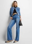 River Island High Waisted Relaxed Straight Leg Jeans - Blue, Blue, Size 18, Inside Leg Long, Women