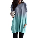 T-Shirt À Manches Longues,Fashion Plus Size Loose Casual Spring Autumn Fashion Gradient Color Plus Size T-Shirt O-Neck Long Sleeve Pockets Tops Womens T-Shirts Green,S