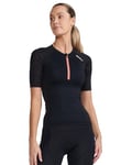 2XU Women's Aero Tri Sleeved Top Black/Hyper Coral L