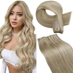 LaaVoo Extension Cheveux Naturel Tissage Blond Highlight Extension Cheveux Naturel Tissage Mélange Blond Doré et Blond Moyen 30cm 80g Extension Tissage Cheveux Humain Blonde #16/22