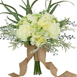 LESING Bouquets de mariée – Bouquet de roses d'hortensia artificielles faites à la main – Bouquets de mariage romantiques pour la mariée, demoiselle d'honneur tenant des fleurs, 31,8 cm (bouquet blanc