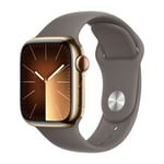 Apple Watch Series 9 GPS + Cellular 41 mm Guld Rustfrit stål urkasse med Clay sportsrem - M/L