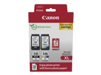 Canon PG-545XL/CL-546XL Photo Paper Value Pack - 2-pack - Lång livslängd - svart, färg (cyan, magenta, gul) - original - hängande låda - bläckpatron/papperssats - för PIXMA TR4551, TR4650, TR4651, TS3350, TS3351, TS3352, TS3355, TS3450, TS3451, TS3452