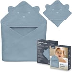 lionelo Muslin Hooded Towel Serviette de Bain bébé en Mousseline avec Capuche pour bébé après Le Bain 80x80 cm, Serviette de Bain Respirante et Douce pour bébé, Tissu 6 Couleurs (Grey)