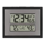 La Crosse Technology 512-65937-INT Horloge Murale numérique Atomique avec température et prévisions Noir/argenté