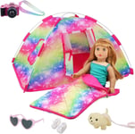 CMANLNYK 7Pcs 18 Inch Girl Dolls Camping Set - Funny American Doll Pink Tent Sl