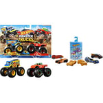 Hot Wheels Mattel - Hot Wheels Monster Trucks 1:64 Demo Doubles 2-Pk Assorted Models & Color Reveal (2 Pack) 1:64 Scale Vehicles with Surprise Reveal & Repeat Color-Change; Gift for Kids 3 Years Old & Up - GYP13