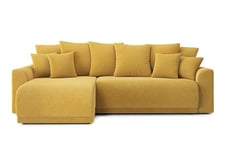 BAÏTA 4 Seater Reversible Corner Sofa Bed with Storage Box Corduroy, Yellow, Dimensions canapé : 255 x 146 x 82 cm