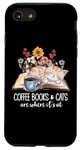 Coque pour iPhone SE (2020) / 7 / 8 Coffee Books & Cats Are Where It's At Floral Book Cat Coffee