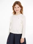 Tommy Hilfiger Kids' Logo Ruffle Long Sleeve Top, Ancient White